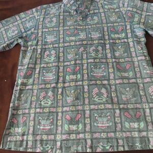 Reyn Spooner Dietrich Varez Hawaiian Shirt USA Flag Men's Size M